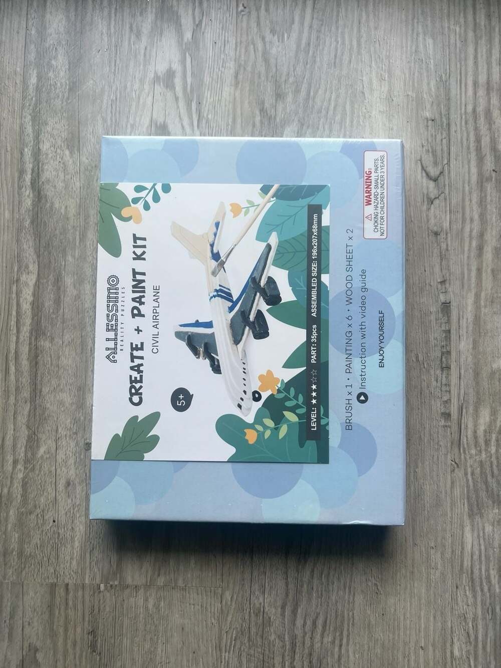 Allessimo Create + Paint Kit Civil Airplane 3D Wooden Puzzle